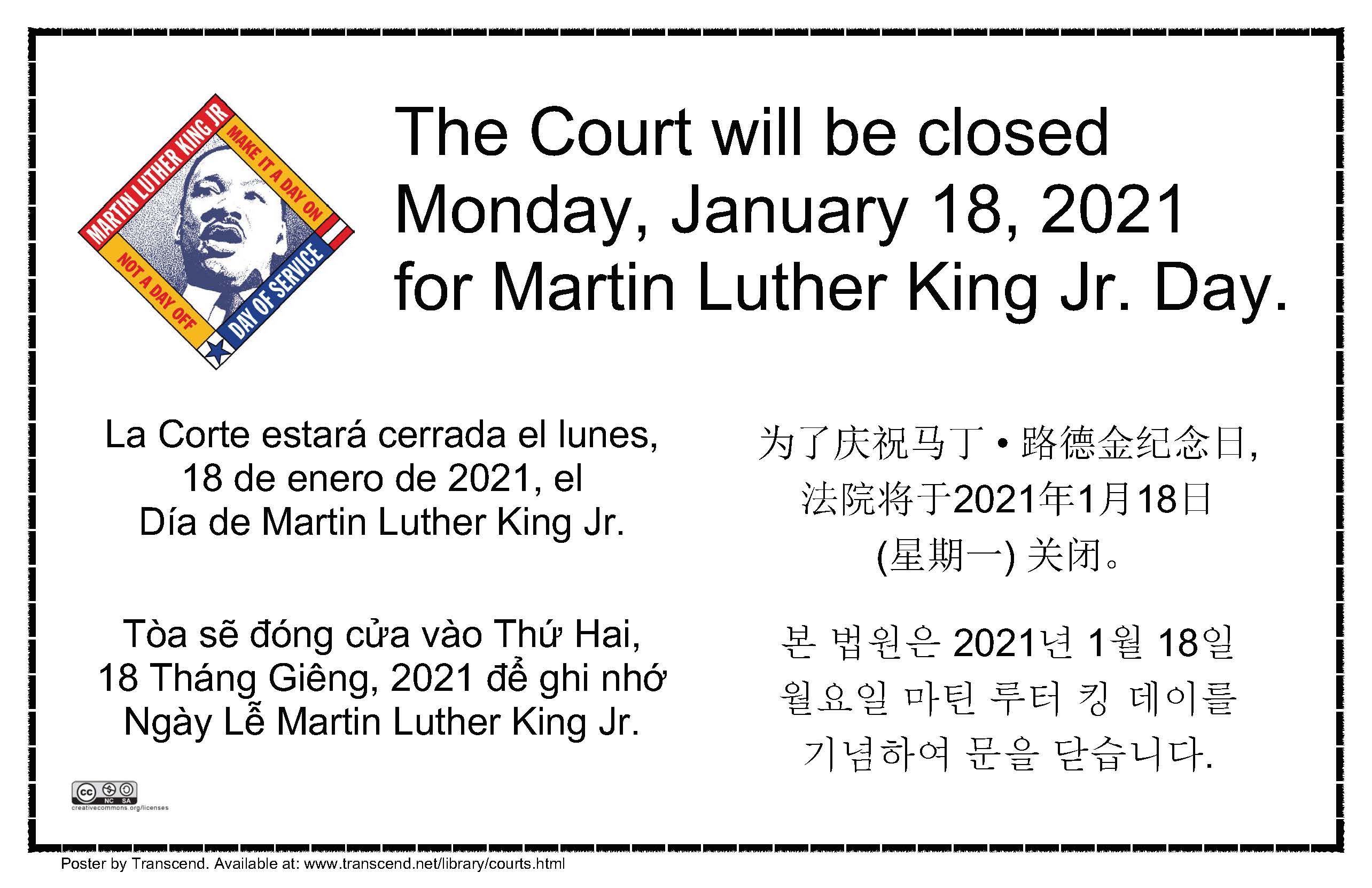Holiday Martin Luther King, Jr. Day California Courts Newsroom